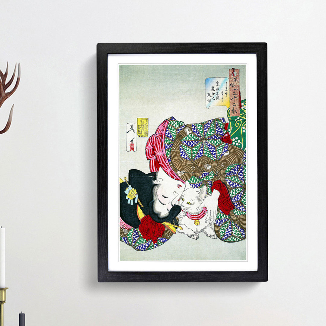Playing with the Cat by Tsukioka Yoshitoshi - Picture Frame Painting Print