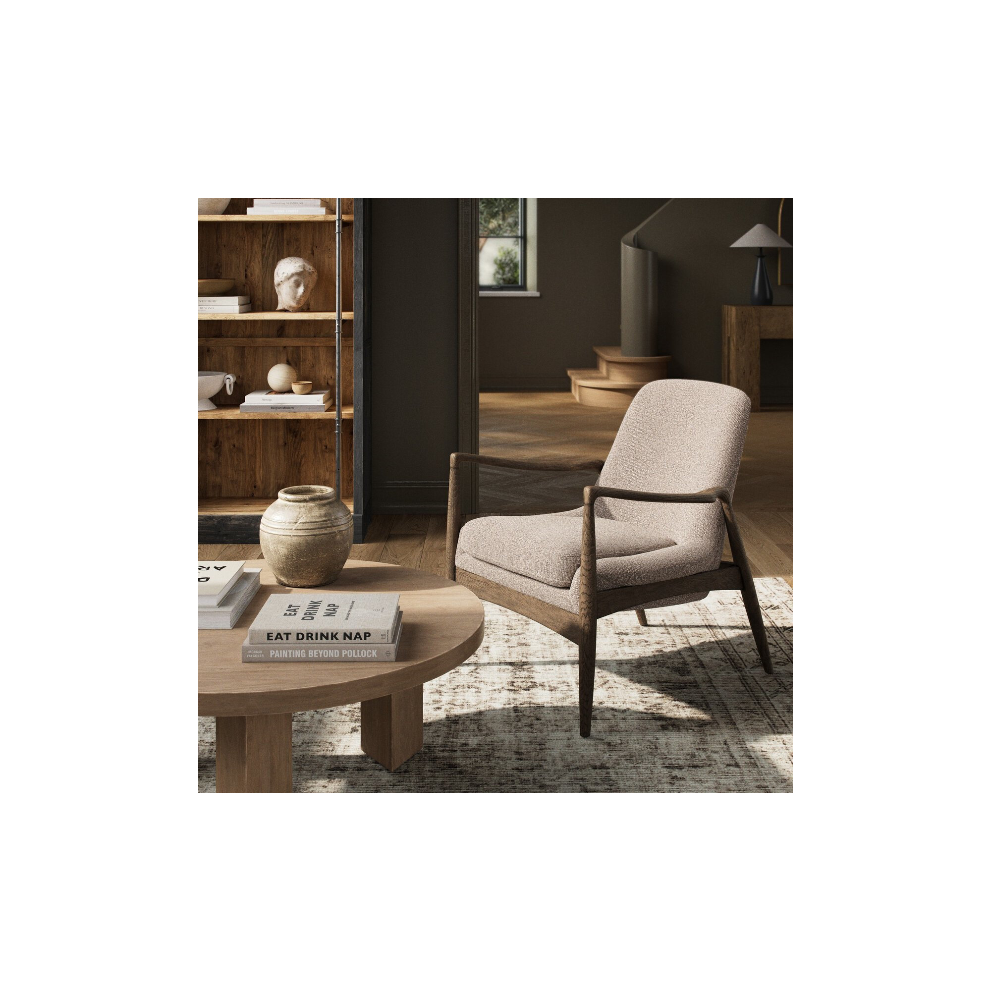 Ersa Upholstered Armchair, Linen Sand Performance Weave