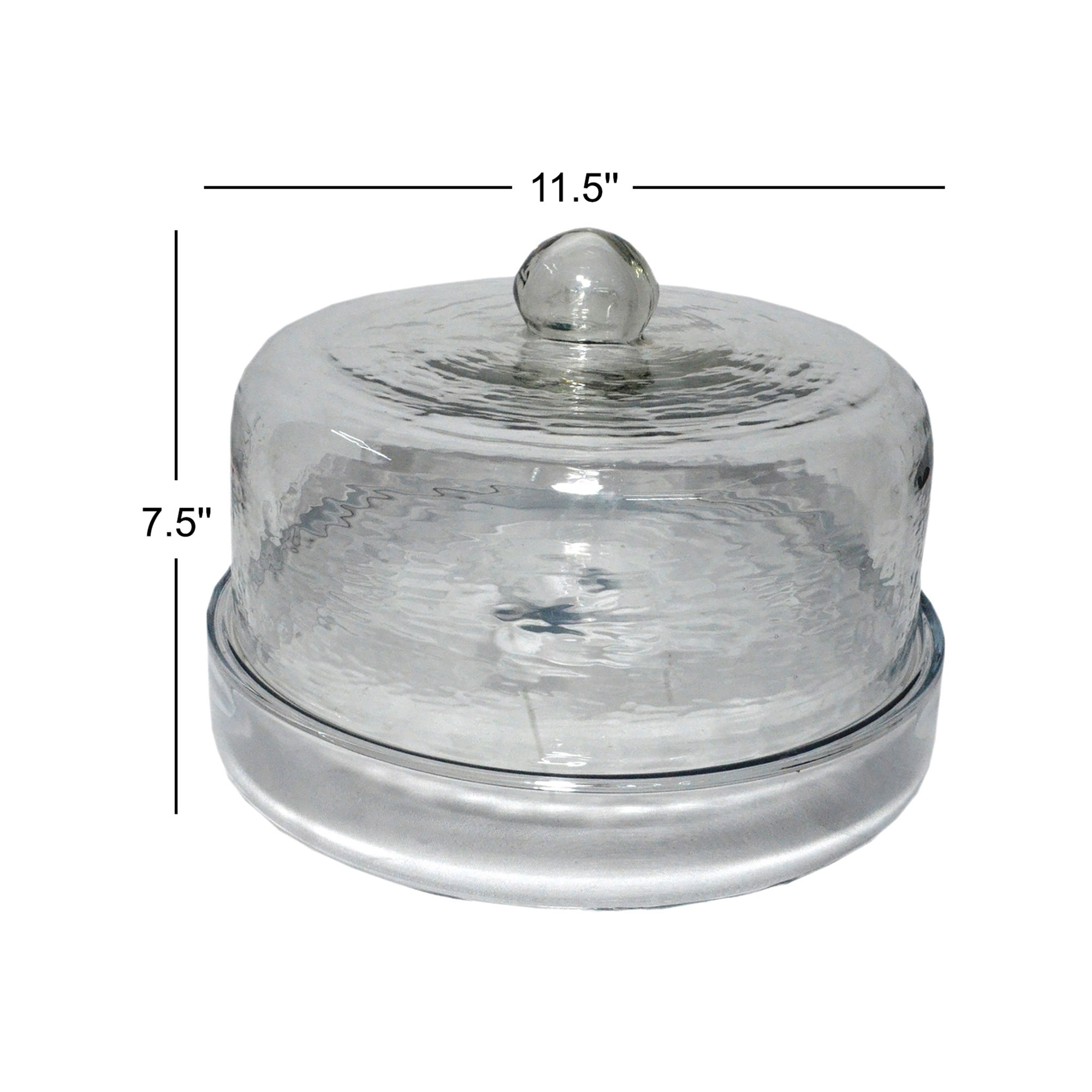 Cake Recycled Glass Dome W/Plate, 7.5" x 11.5" x 11.5", Yellow