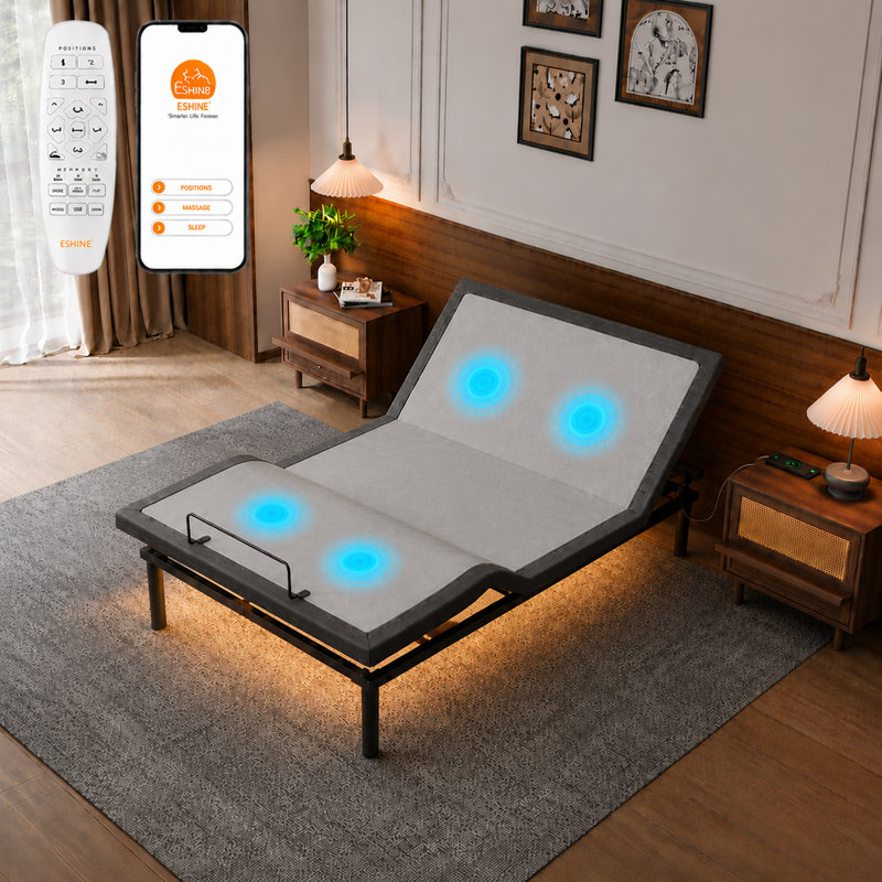 King Adjustable Bed Frame with Wireless Remote & Massage, Head and Foot Incline, USB & Type C Ports on both sides, Zero Gravity, Underbed light, 5 Min Easy Assembly
