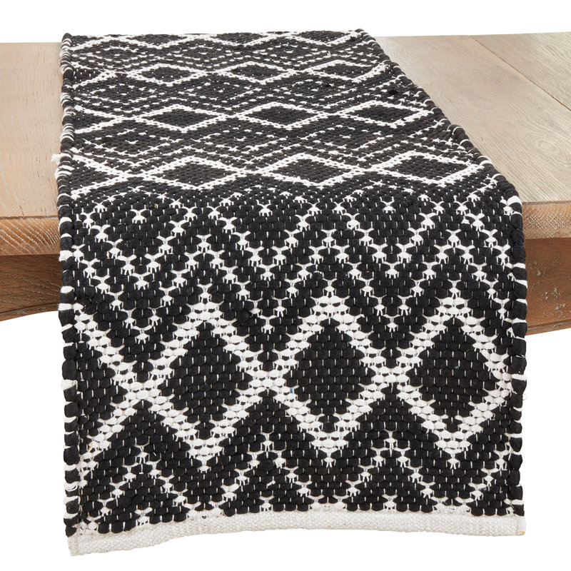 Diamond Weave Chindi Table Runner, Black