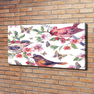 Birds Butterflies Cherries - Wrapped Canvas Print