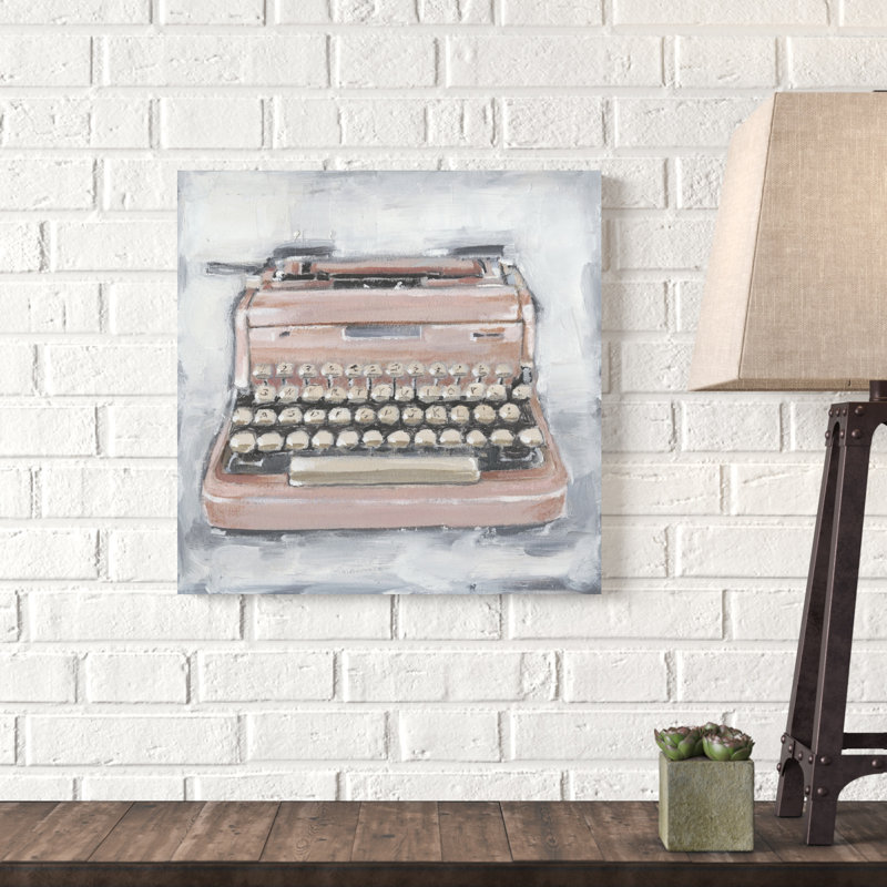 «Vintage Typewriter IV», peinture sur toile, H 20 po x l 20 po, Toile tendue
