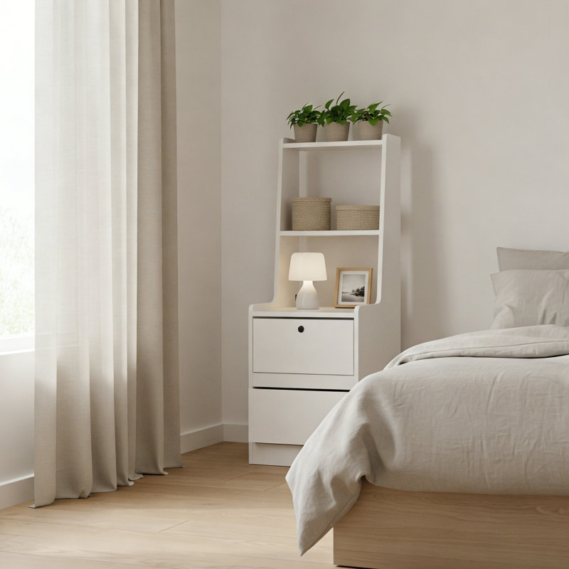 Table de chevet de style moderne avec station de charge et veilleuse, avec armoire de rangement pour chambre à coucher, Noir