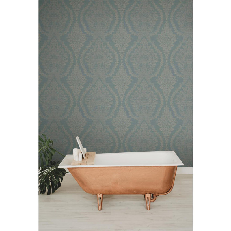 Rouleau de papier peint l 27 po x l 27 po heritage damassé, Bleu