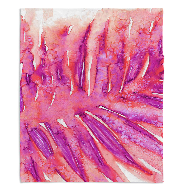 Couverture sherpa doux rose paradise palm, l 68 po x L 80 po