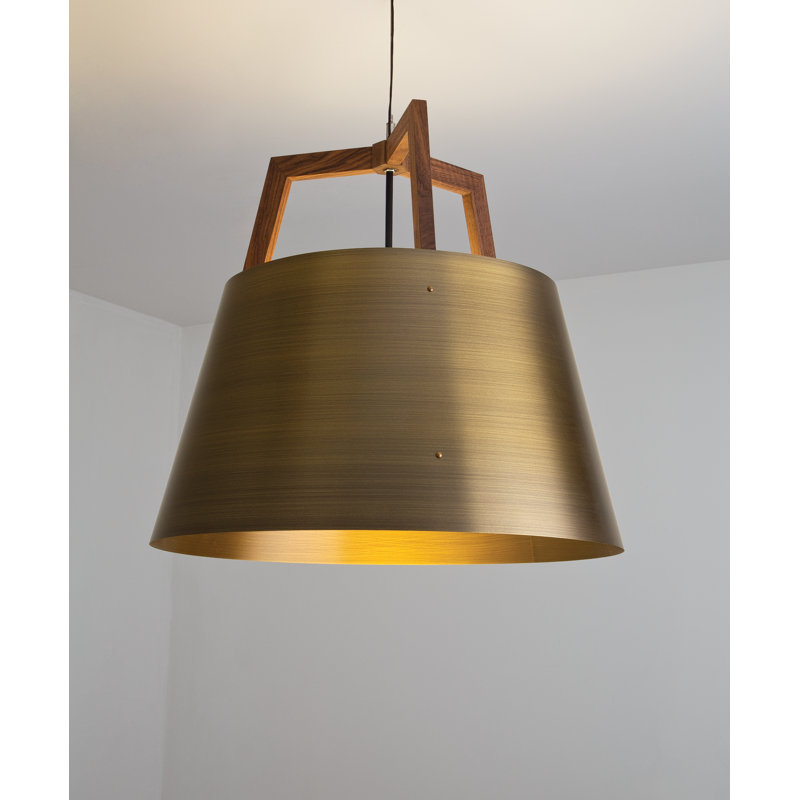 Imber LED Pendant, 22" H x 24" W x 24" D, Walnut/Distressed Brass, 3500K LED w/ Diffuser - Corded