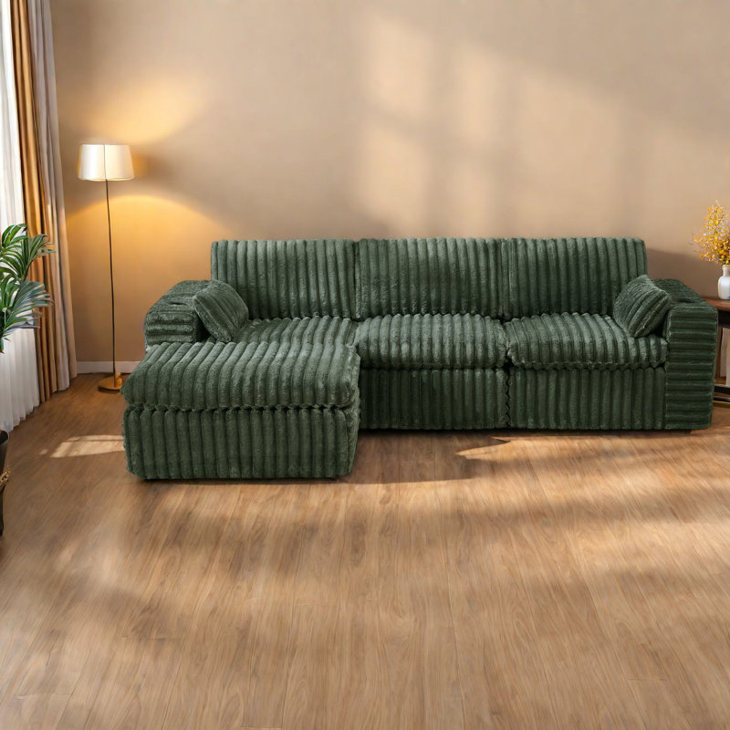 Space-saving Green Sectionals, Durable Fabric With Modular Design For Home