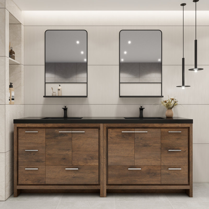 Brayla 84" Double Bathroom Vanity Set, Rosewood