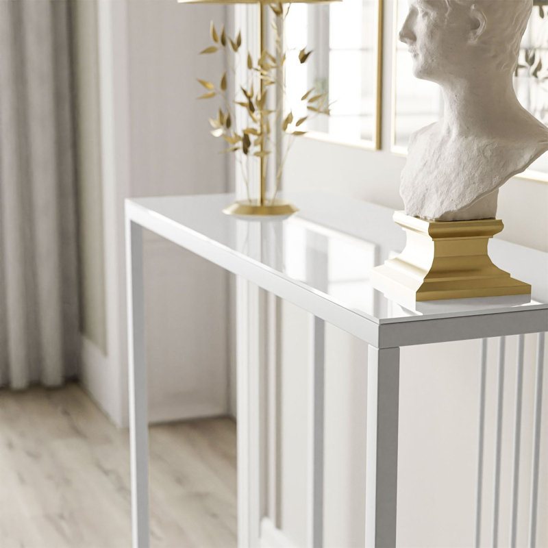 Ridgewood 100cm Glass Top Console Table, White, White
