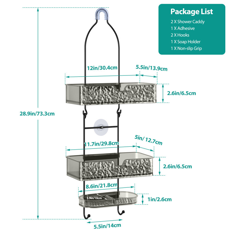 Bathroom Hanging Shower Caddy With Two Soap Boxes And Plastic Hooks