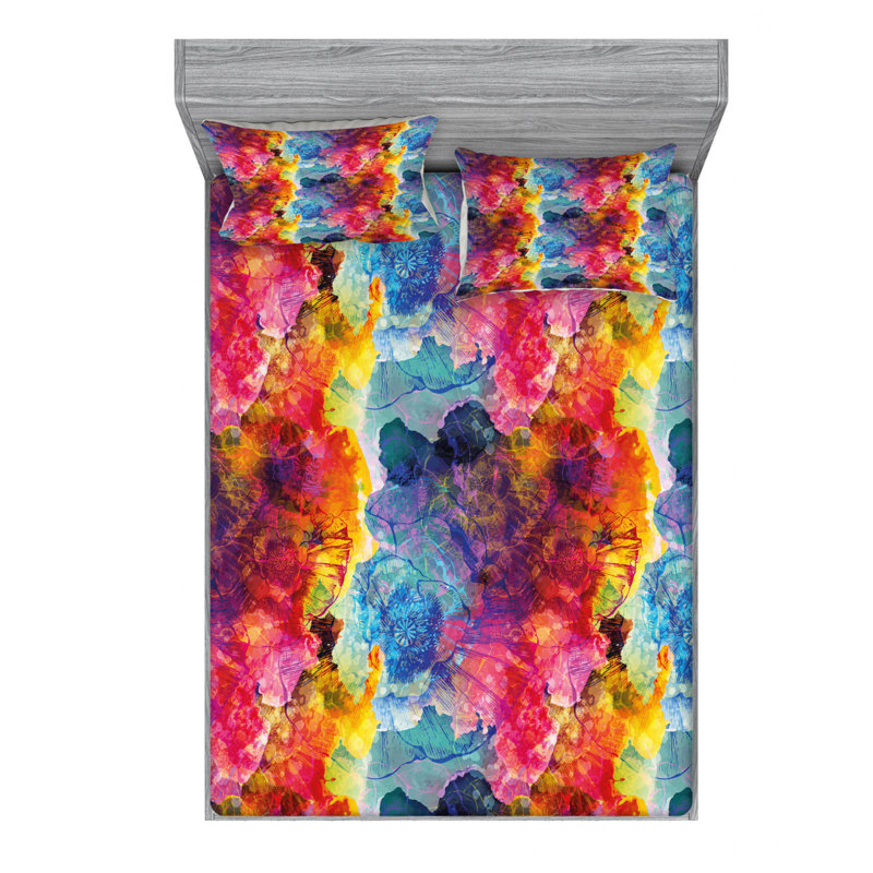 Microfiber Abstract Sheet Set, Queen Sheet Set with Fitted Sheet