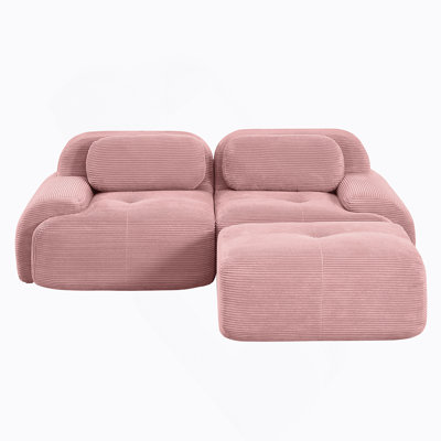 Canapé modulaire en forme de L de 82 po en velours côtelé doux, combinaisons multiples, accoudoirs courbés, aucun assemblage requis, éponge à haute résilience, rose