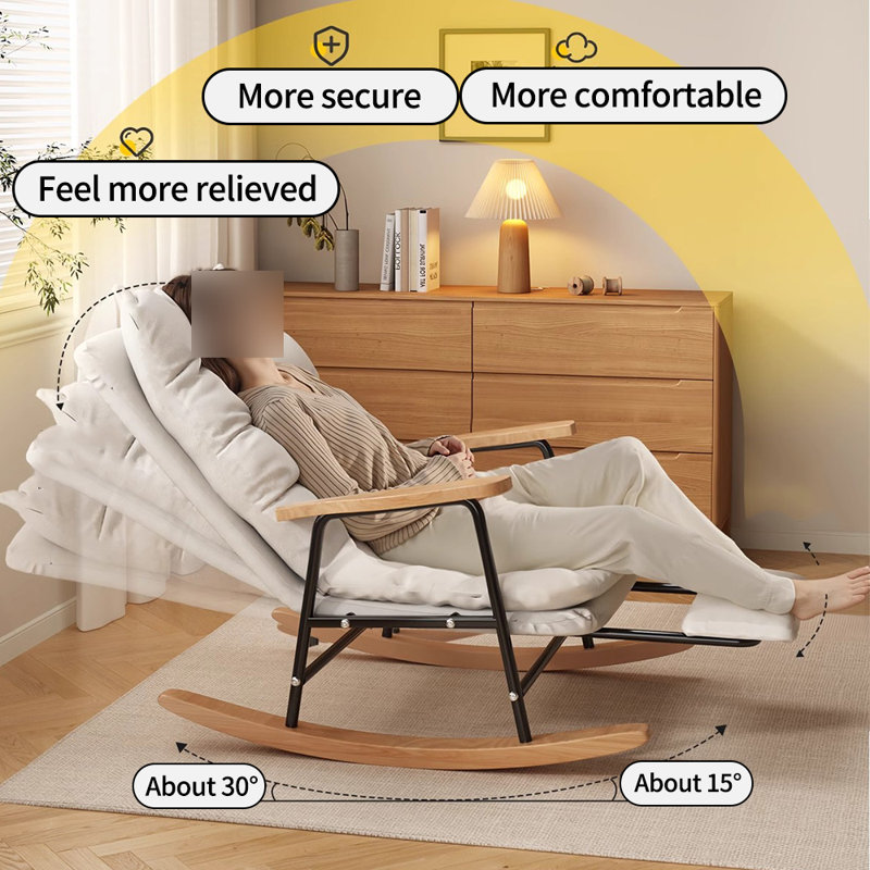 Chaise berçante réglable avec pédale rétractable, Naturel, Beige
