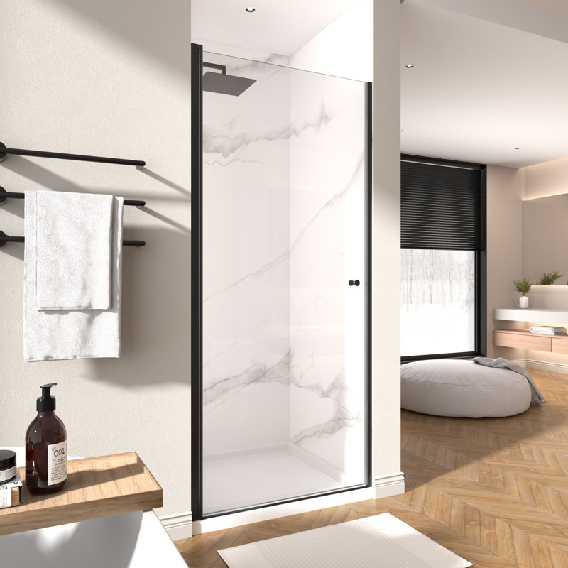 Porte de douche battante H 24 po x H 72 po Mortix avec panneau de douche en verre trempé transparent de 1/4 po et joint magnétique et conception étanche ARO-PT01MB2472