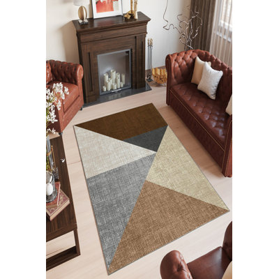 Rectangle Tuscany Geometric Machine Braided Polyester Area Rug in Brown/Gray