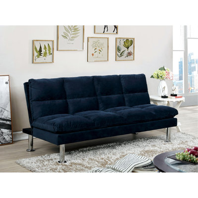 Futon convertible en lit 2 places en microfibre Contemporary Navy, fabriqué, avec un pied de soutien supplémentaire, confortable pour les adolescents