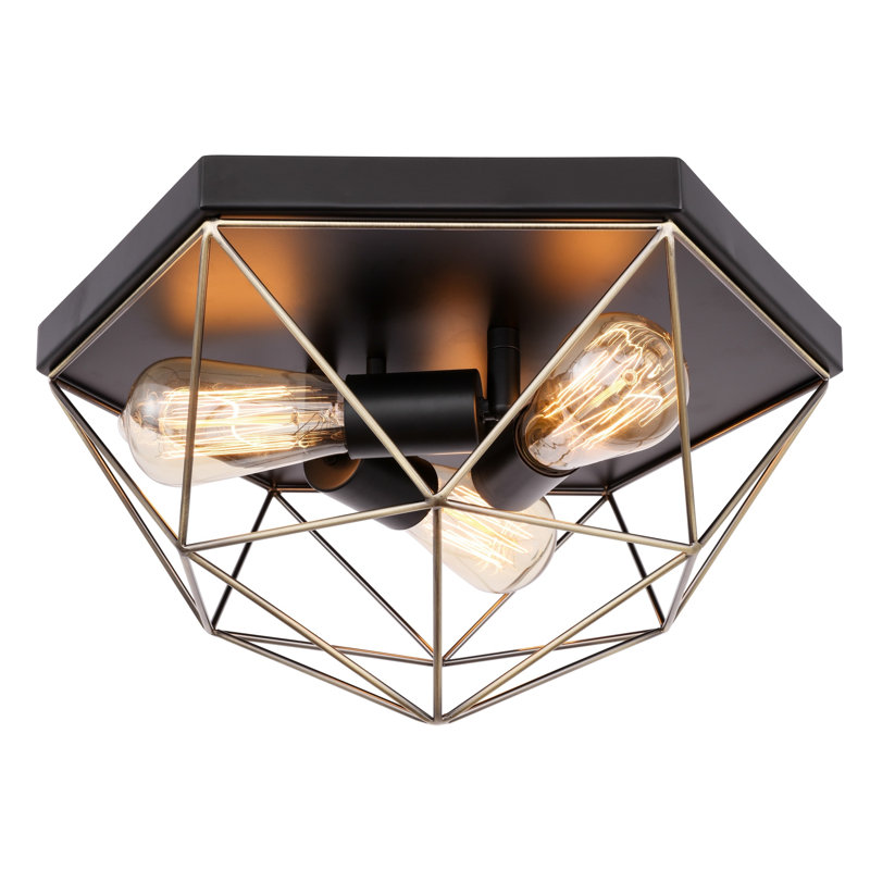 Plafonnier encastré géométrique 3 lumières 15,98 po unique Luverne, Laiton antique