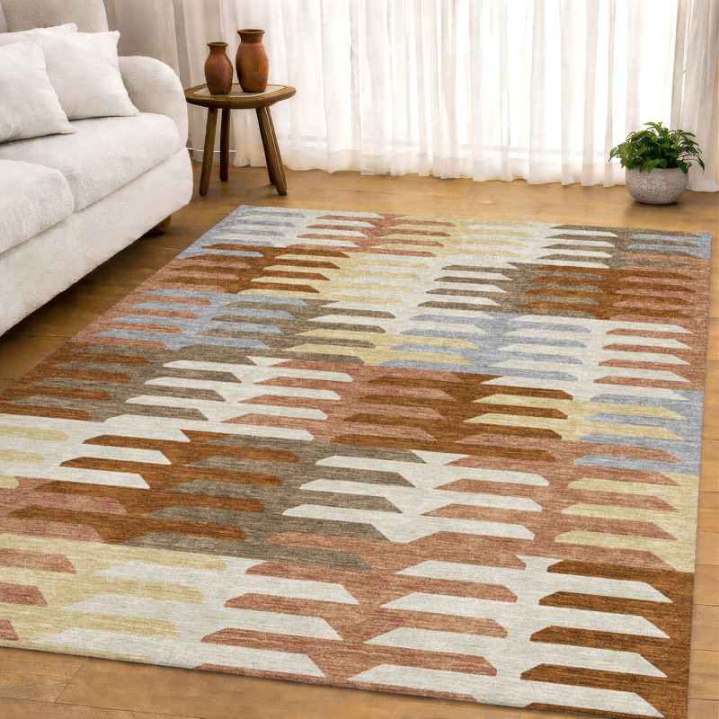 Premium Machine Washable Mayfield AMF2328 Geometric Rug, 3' x 5', Copper