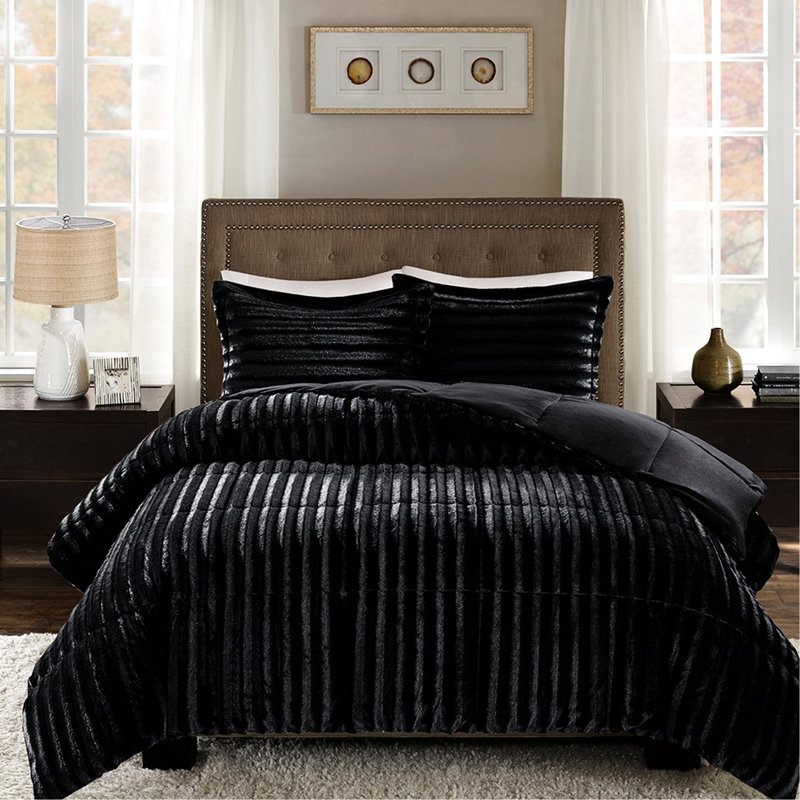 Édredon en fausse fourrure pour lit double / grand lit - noir et doux, glamour