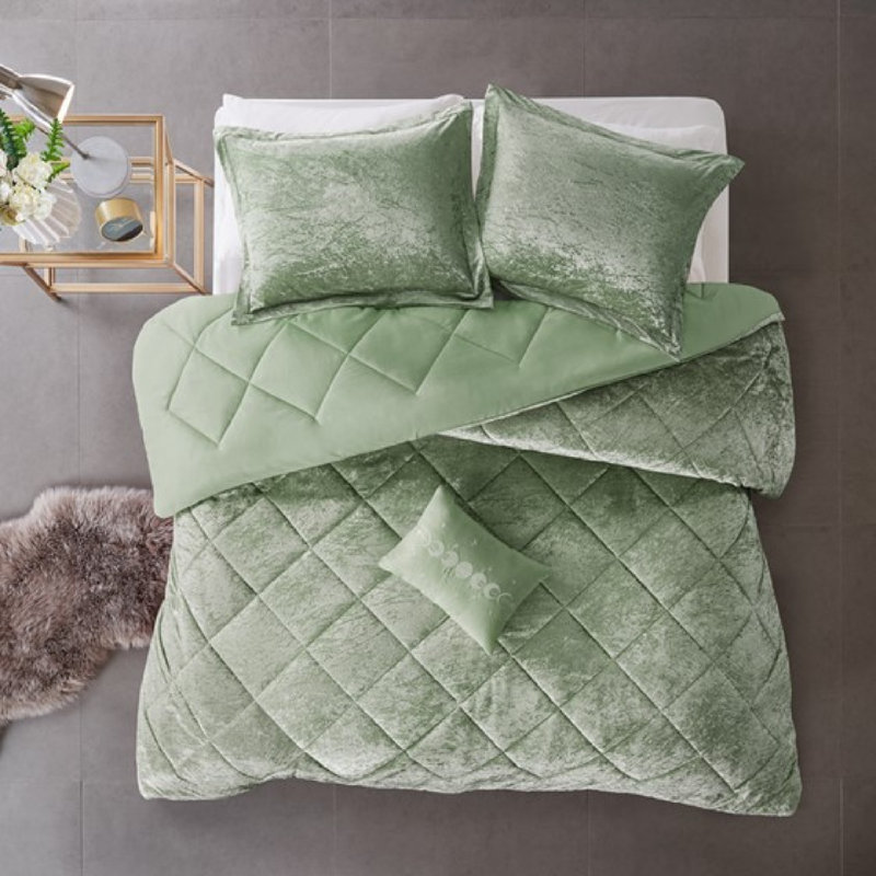 Ensemble d'édredon luxueux en polyester vert classique pour chambre à coucher