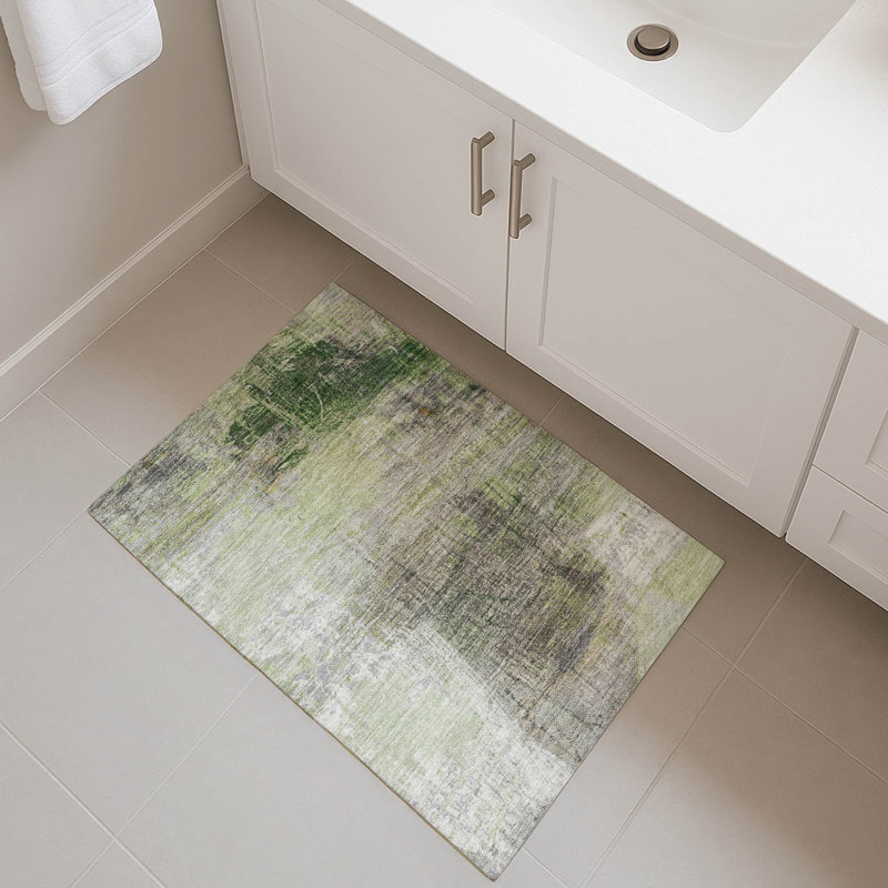 Premium Machine Washable Mayfield Abstract Rug, 1'8" x 2'6", Aloe