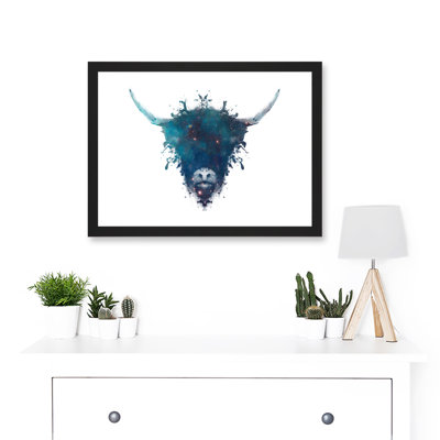 Graphic Ink Splat Highland Cow Coo Scotland - Single Picture Frame Art Prints