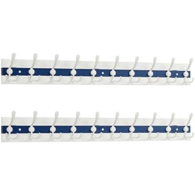 Porte-manteau mural de style bord de mer - 97 cm (38-1/8 po) - Crochet en bois avec 10 crochets pour suspendre manteaux, chapeaux ou serviettes - Collection Oceanfront Cottage Core - Blanc et bleu - Lot de 2