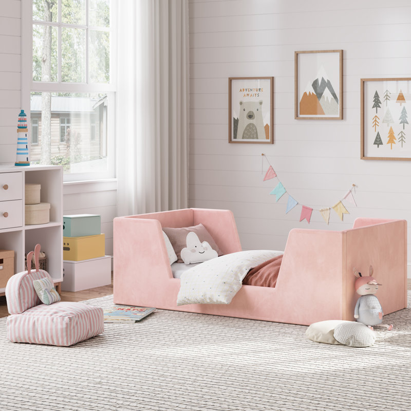 Anari Toddler Bed, Toddler Floor Bed Frame with Guard Rails, Kids Bed for Ages 2-6 Years, Small Bed, Standard Crib Mattress Toddler Beds