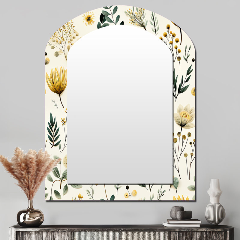 Motif boho Botanical Neutrals - miroir mural arche botanique, miroir décoratif asymétrique vert, 43 po x 33 po