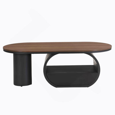Luxury Industrial Oval Coffee Table, 47.24'' Coffee Table With Storage Drawer, Black Metal Center Table For Living Room
