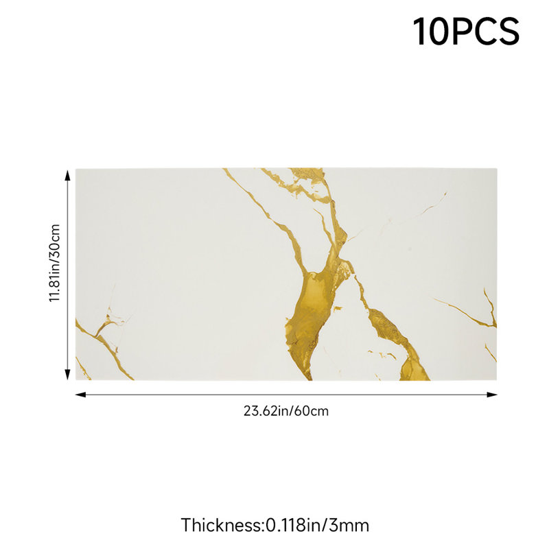 10Pcs Self-Adhesive Marble Pattern Wall Tile Stickers, 30cm H x 60cm W