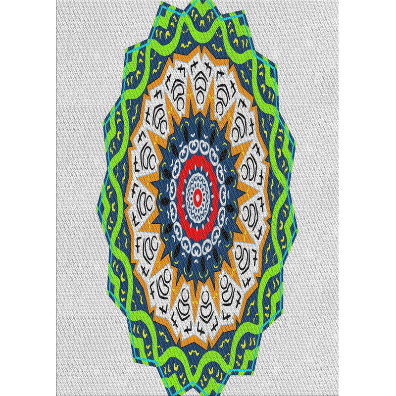 Tapis vert/bleu/gris tissé à la machine, Rectangle 8 pi x 10 pi
