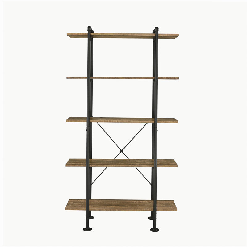 Country Oak Black 5-Shelf Bookshelf
