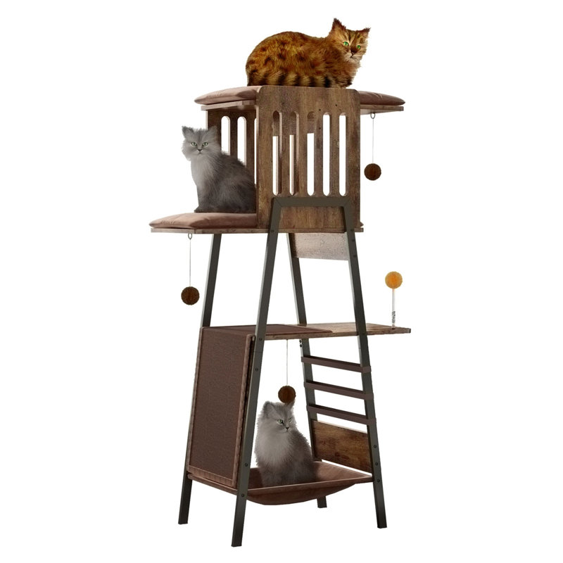 Cat Tree Cat Tower With Scratching Board, Large Perch, Hammock And Removable Pads