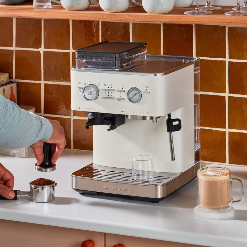 KitchenAid Semi Automatic Espresso Machine with Burr Grinder, KES6551, Porcelain White