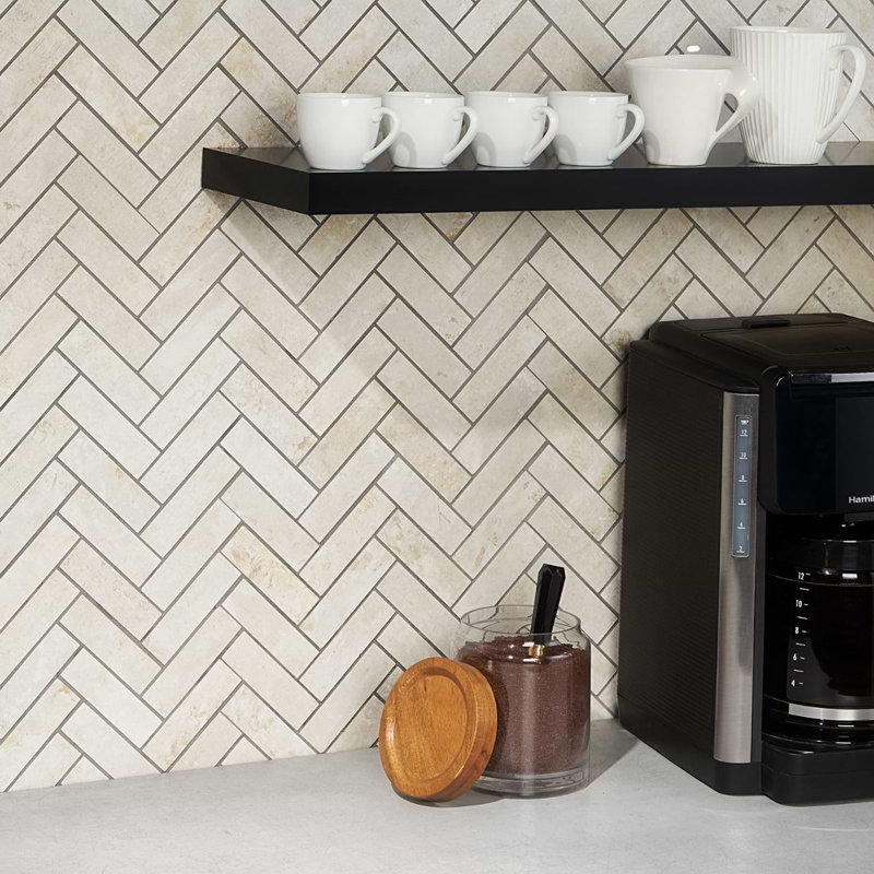 Portrait Herringbone Matte Porcelain Mosaic, Ivory