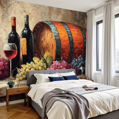 Peel and Stick Wallpaper Red White Wine Cheese Scenic Kitchen Dining Room Grapes Wine Bottles Wall Murals 100"H x 144"W Removable PVC Wall Paper Self-Adhesive Wall Decor for Bedroom Living Room Home Office