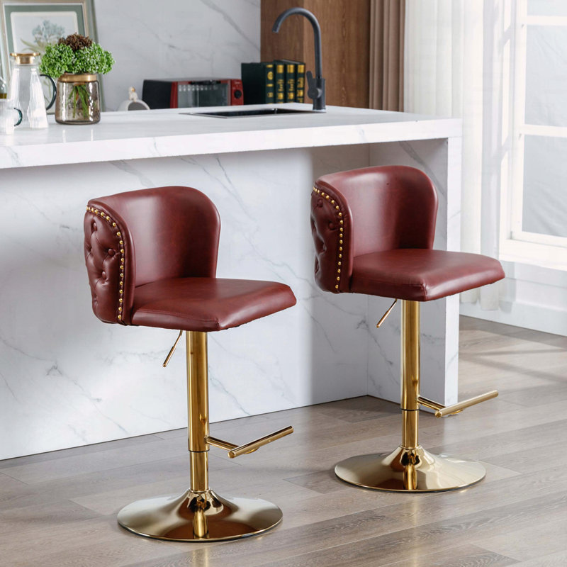 Tabouret de bar pivotant à hauteur réglable avec revêtement en polyuréthane, ensemble de 2, Bourgogne