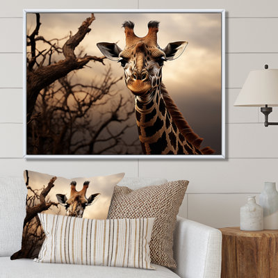 Africa Giraffes Towering Presence - African Art Framed Canvas Print Wall Art