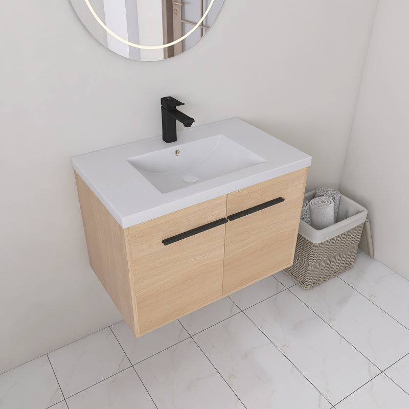  Lavabo de meuble-lavabo mural simple 30 po, en résine, 2 portes à fermeture en douceur Abdurahmon, 30