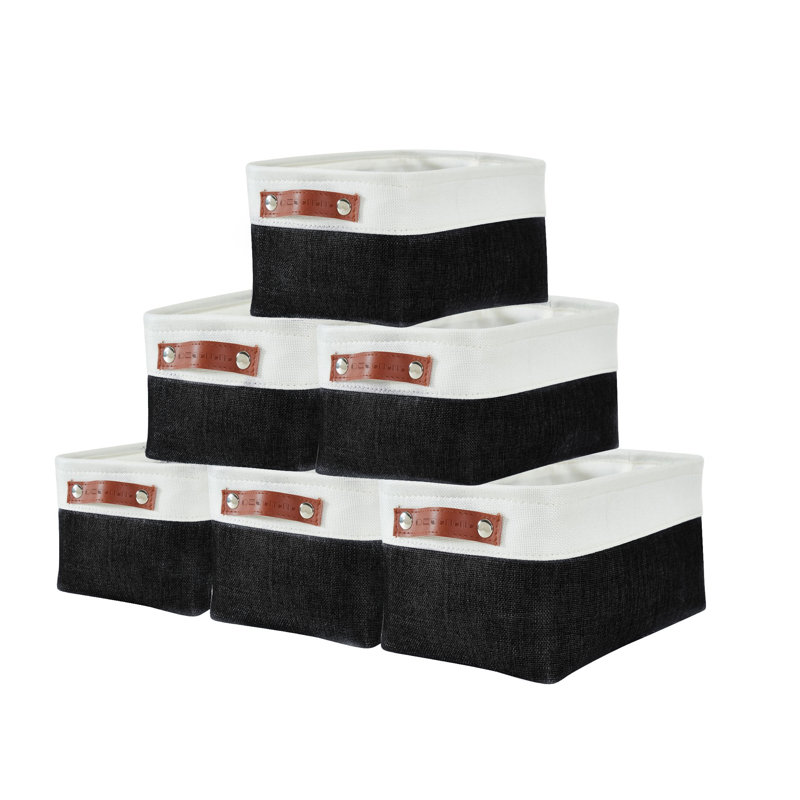 Decomomo Foldable Storage Bin | Collapsible Sturdy Cationic Fabric Storage Basket Cube W/Handles, Black/White
