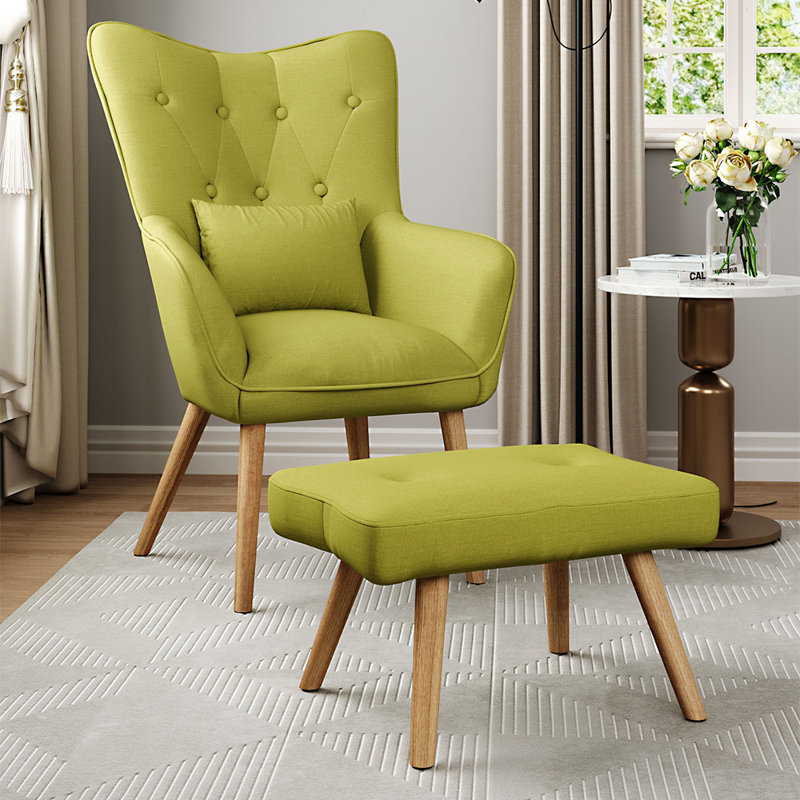Hraztan Upholstered Accent Chair with Footstool, Green