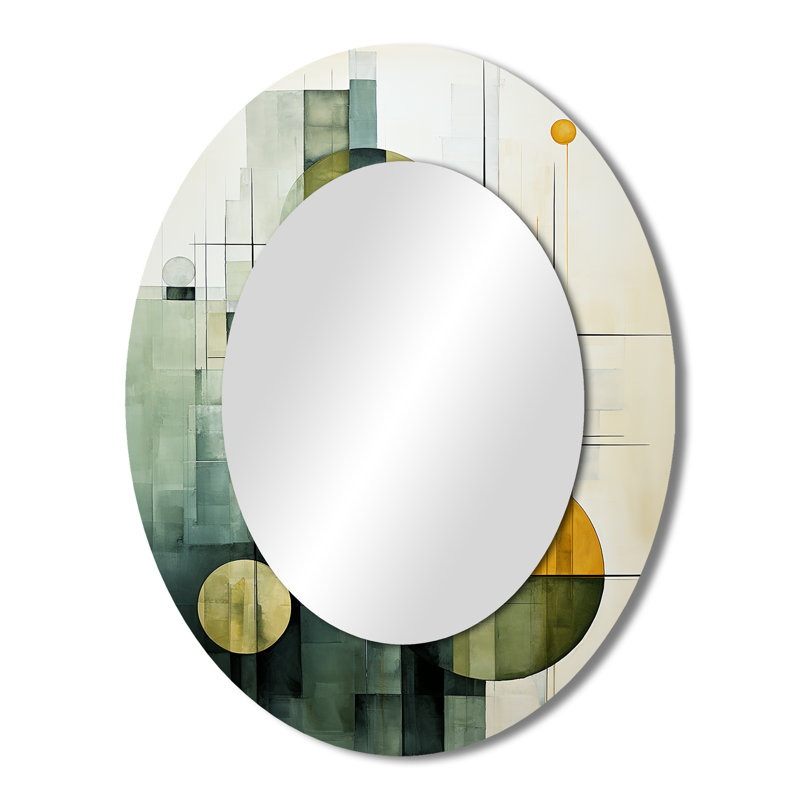 Olive Orbits Abstract Shapes I - Miroir mural ovale moderne vert, 43 po x 33 po