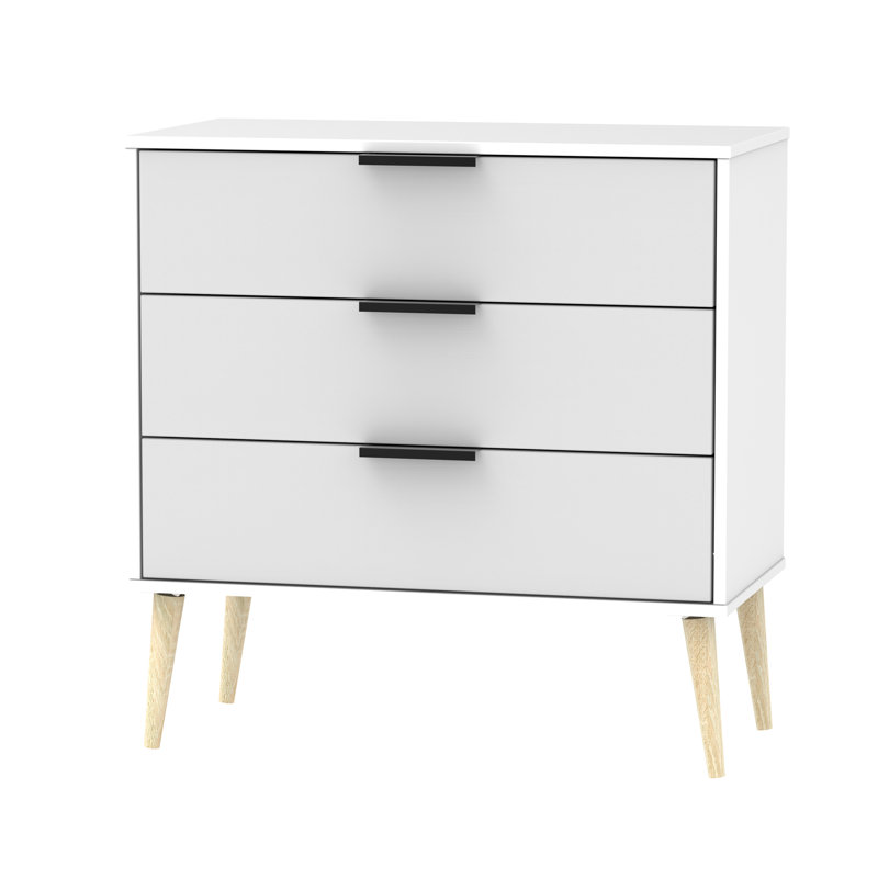 Fully Assembled Euart 3 Drawer Chest, Grey Matt/Oak