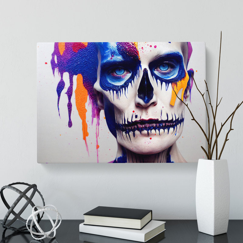 Painted Skull Of A Man - Wrapped Canvas, 35cm H x 50cm W x 3cm D