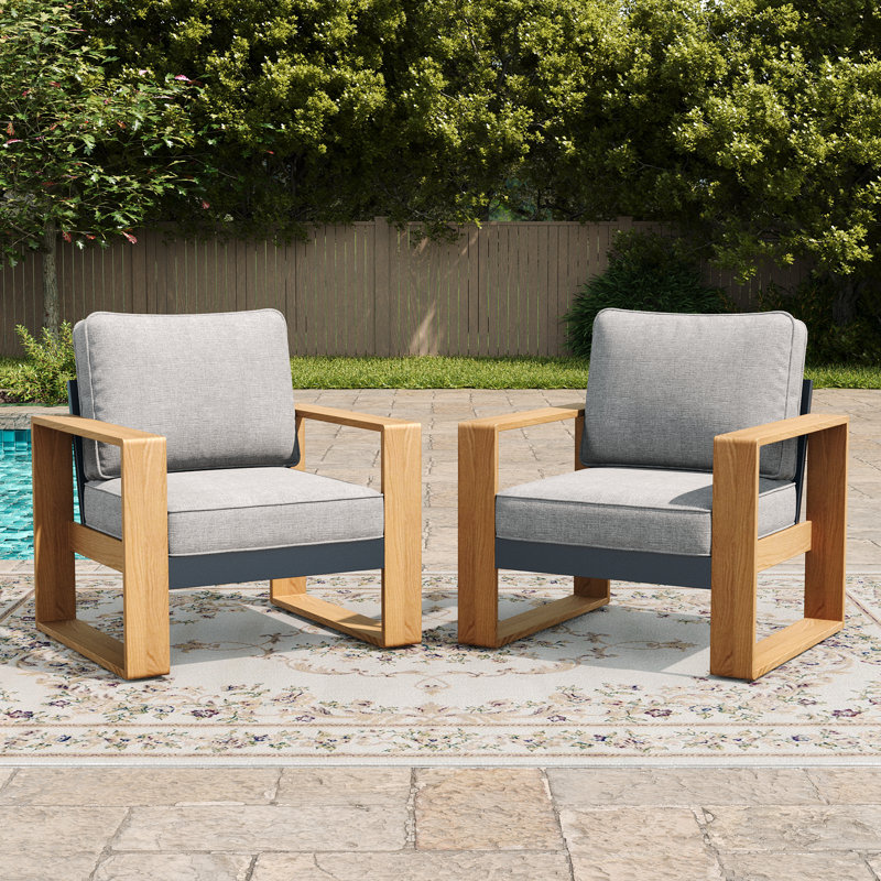 Ensemble de chaises d'extérieur modernes en aluminium avec coussins (ensemble de 2), Gris clair