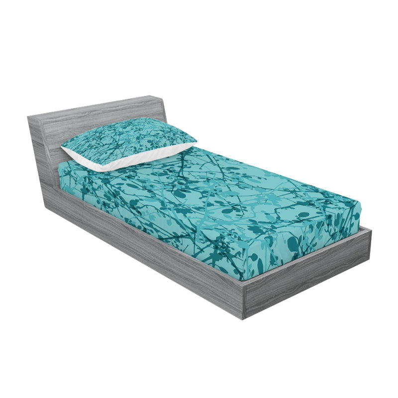 Drap-housse et coussin décoratif bleu sarcelle Ambesonne, Ensemble de draps pour lit simple + 3 pièces supp