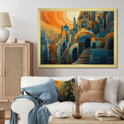 «Yellow and Blue Retro Radiance», reproduction sur toile encadrée