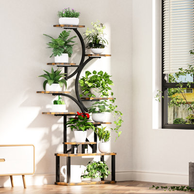 10 support à plante avec 5 lumières de culture, support intérieur en forme de S pour le jardin et le patio, finition en bois lisse avec finition en bois lisse de 68,5 po de hauteur, grandes plantes flexibles dans le hall d'entrée, conception élégante